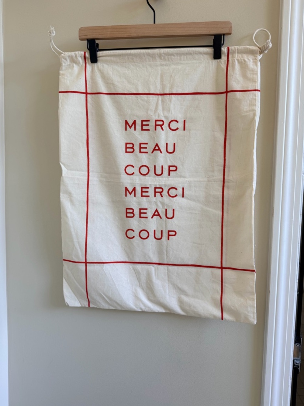 Clare v Merci Beau Coup Red Print Cotton Drawstring dust Bag
